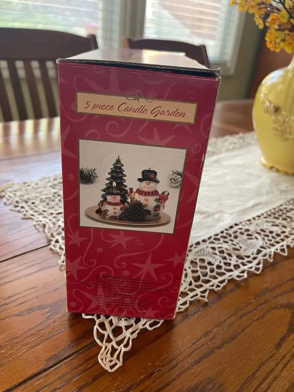 Charming Vintage Winter Snowman & Pinecone Holiday Candle Display - New In Wrap